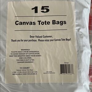 15 Canvas Tote Bags - Natural Canvas Color
